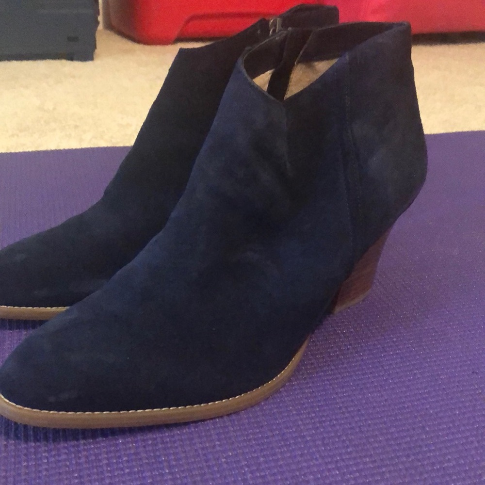 Blue suede ankle boots
